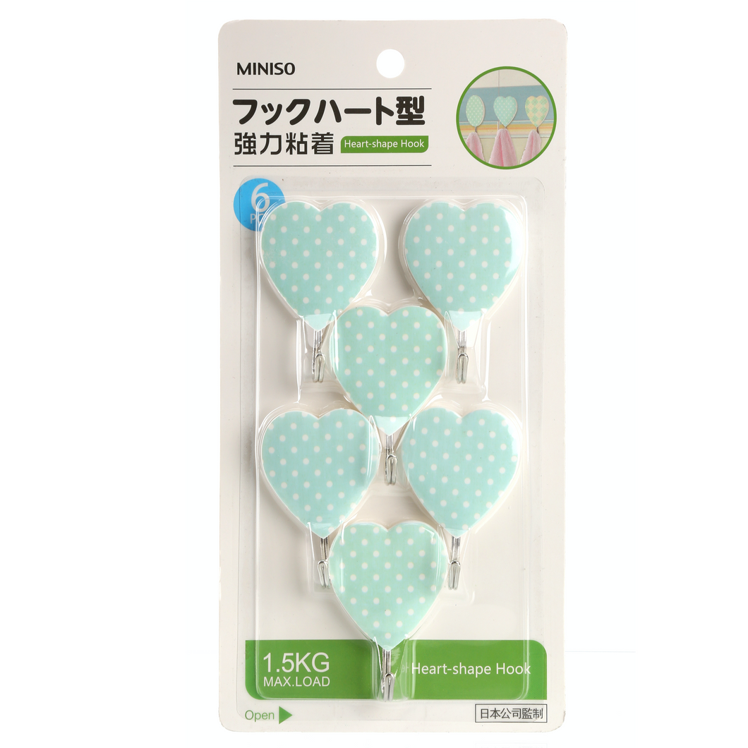 Heart-shaped Adhesive Hook  6 Pack(Blue)