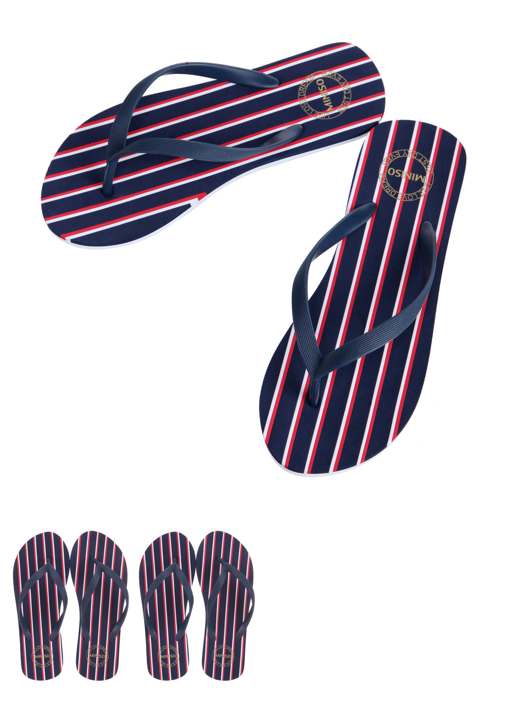 Women's Stripes Flip Flops L40/41(Dark Blue+Red+White)