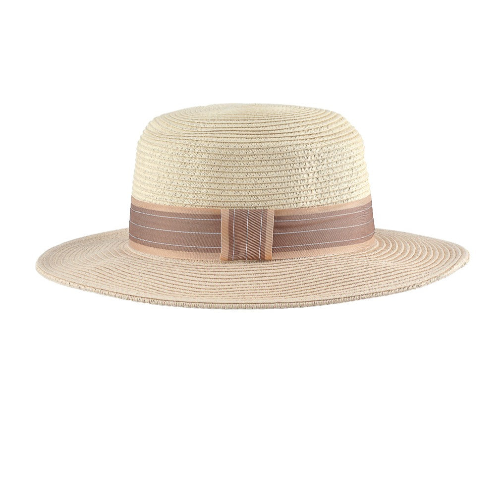 British Style Bicolor Straw Hat with Flat Top(Pink)