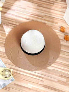 Happy Vacation Summer Sunlight Bicolor Straw Hat(Khaki)
