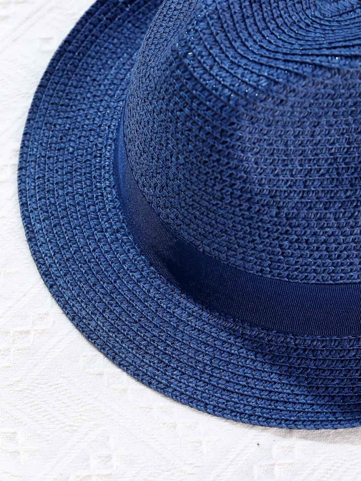 British Style Simple Panama Straw Hat(Dark Blue)