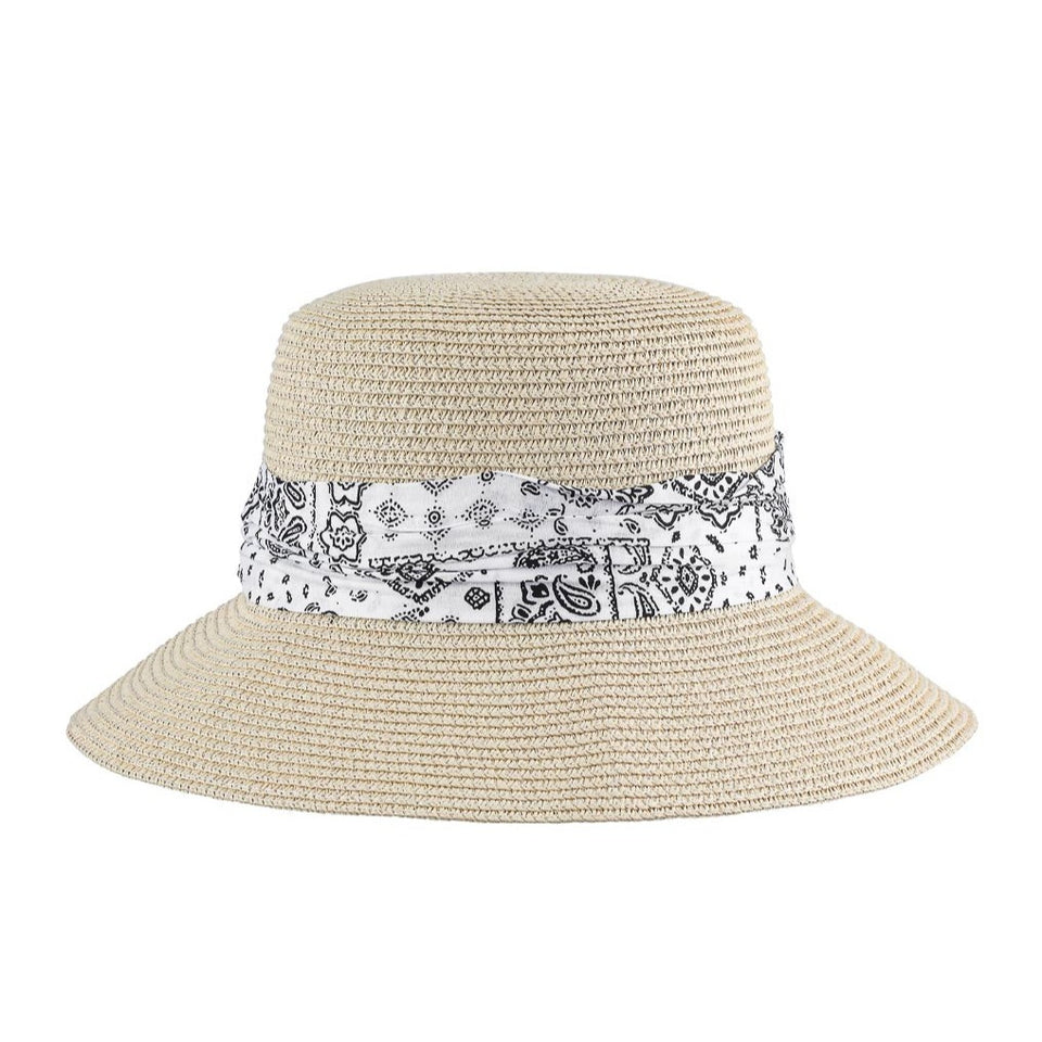 British Style Paisley Straw Hat(Creamy White)