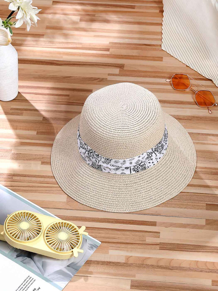 British Style Paisley Straw Hat(Creamy White)