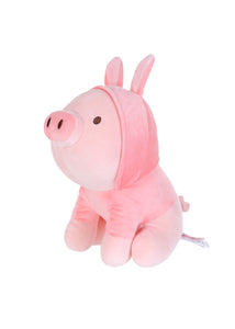 Sitting Piglet Plush Toy with Rabbit Hoodie